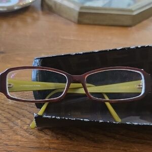 Fendi Womens Havana Brown/yellow Presciption Eye Glasses With Twist Clise Case.